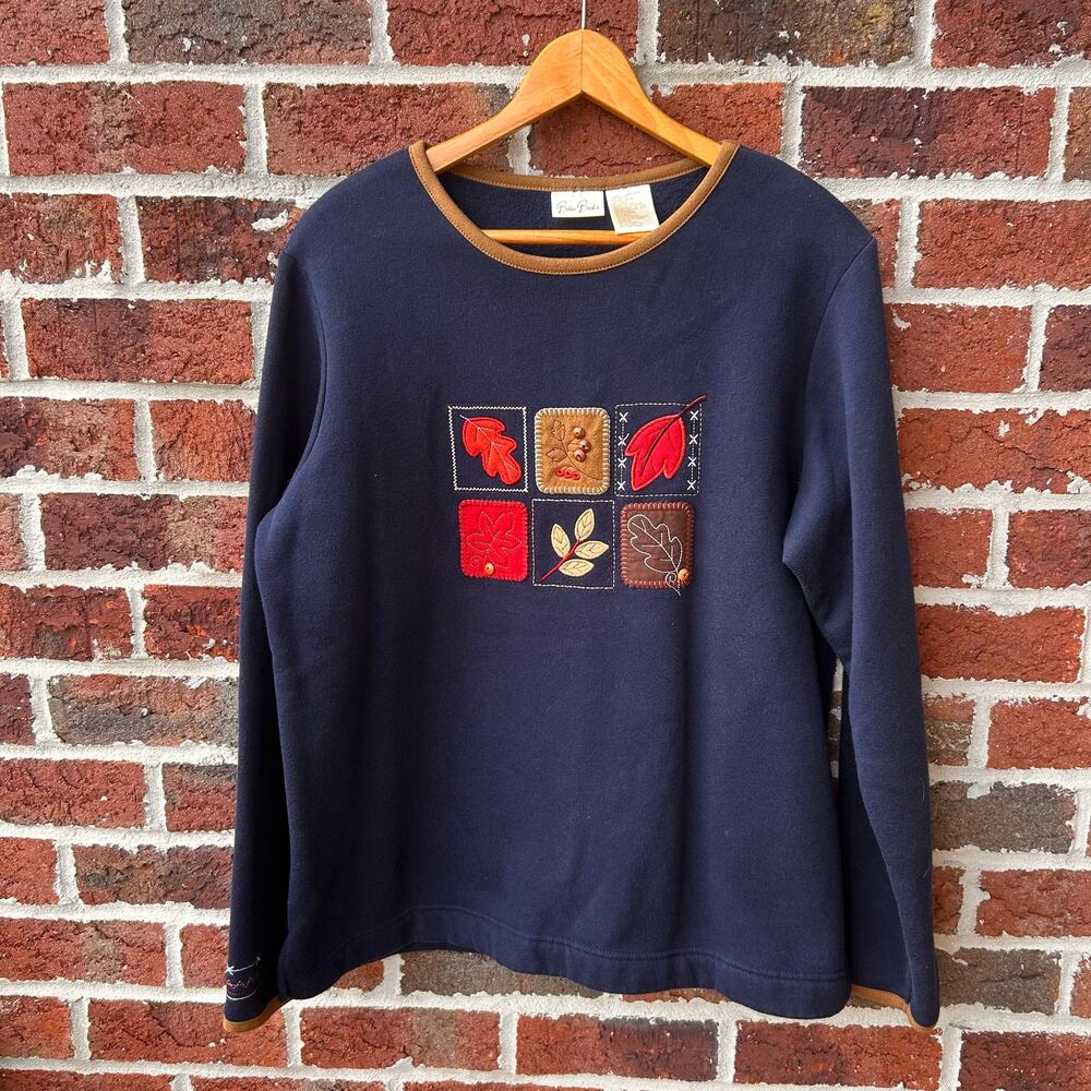 Vintage Bobbie Brooks Fall Embroidered Leaf Sweatshirt Navy Size L
